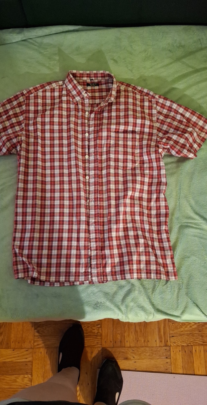Short-Sleeve Red Plaid Button-Down Shirt